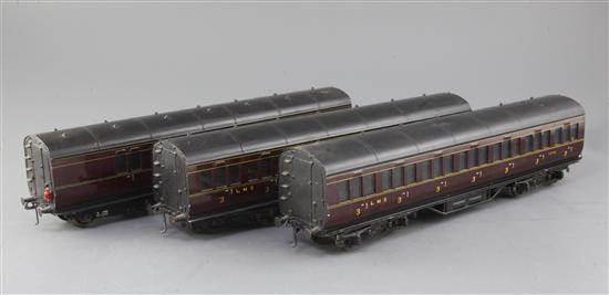 A set of three Exley LMS Suburban coaches, nos. 20008, 10005 and 81